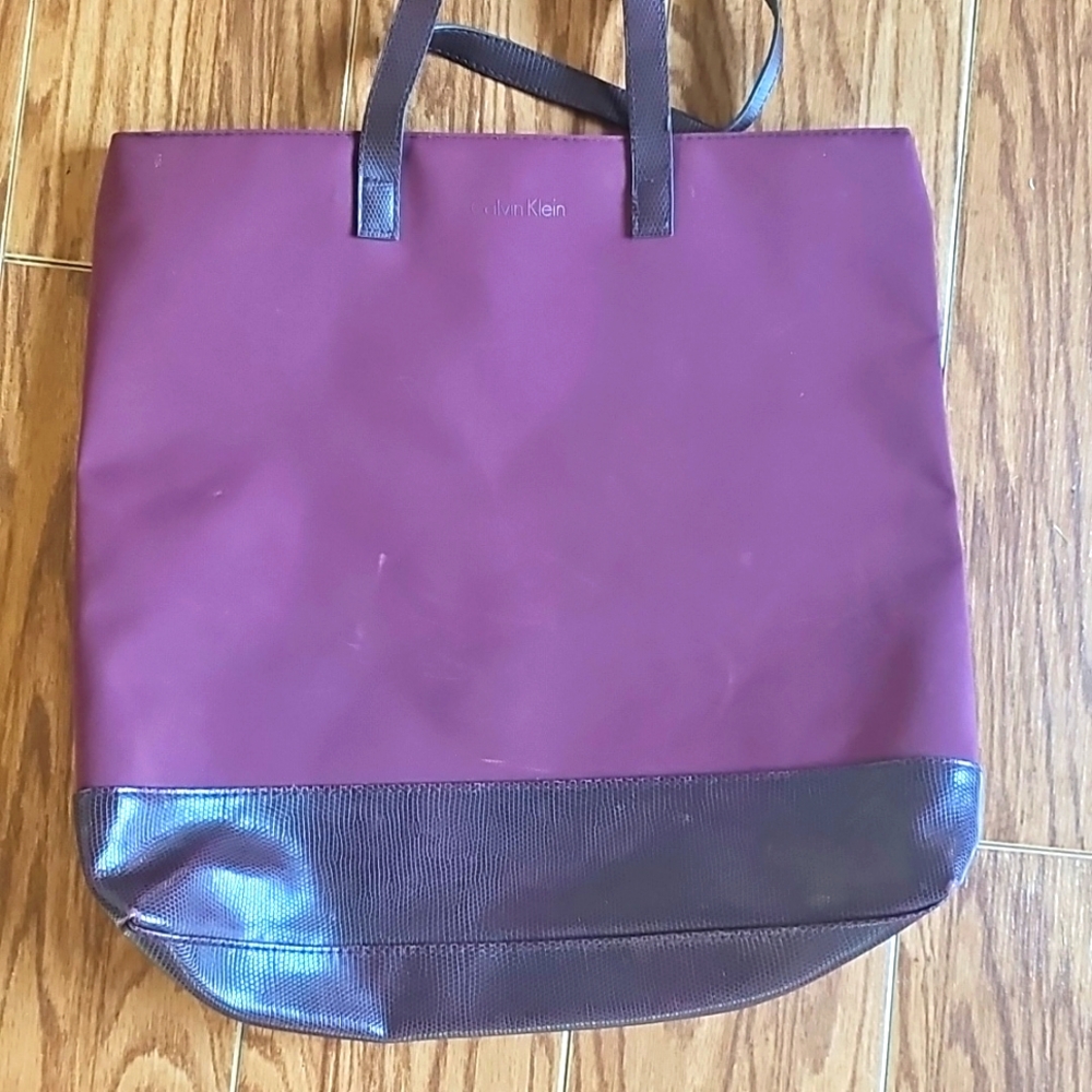 Authentic Calvin Klein Purple Nylon Tote Bag Double Straps Large Purse
